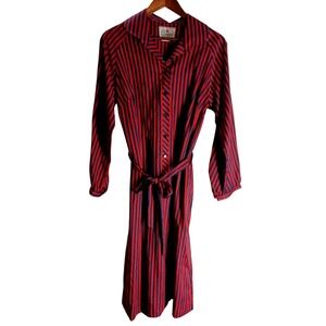 Vtg‎ 80s Countess Striped Shirt Dress Navy Red Midi Button Belted 18C Mod Style